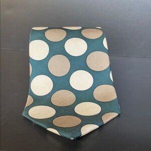 Pierre Cardin Silk Geometric Brocade Tie Green Tan Circles